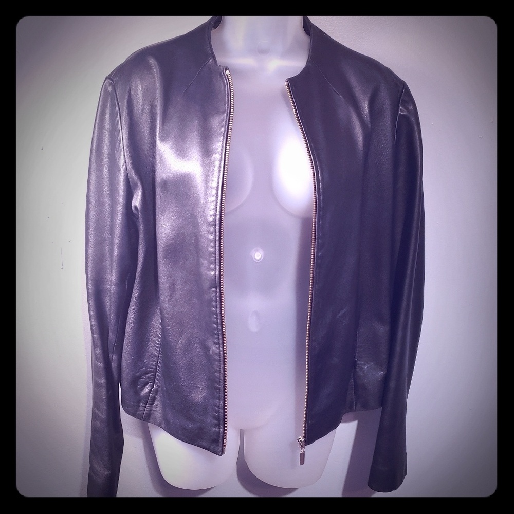 Black leather moto jacket